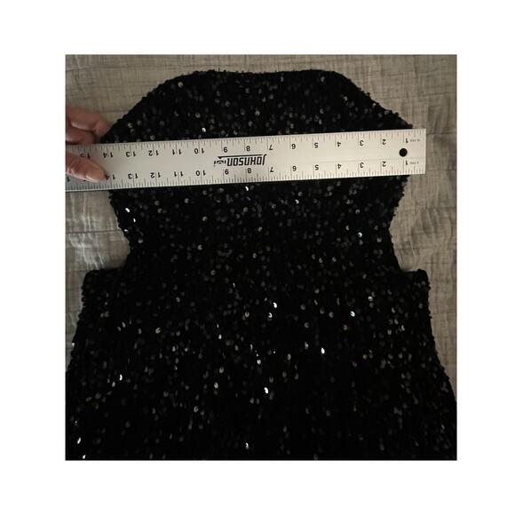 Formal Gown Sz 2 - Black Velvet w/ Sequins Throughout - High Slit & Train - EUC - Picture 8 of 14